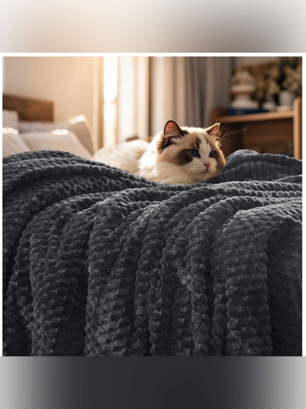 Plush Jacquard Design Fleece Throw 50x60” - DARK GRAY